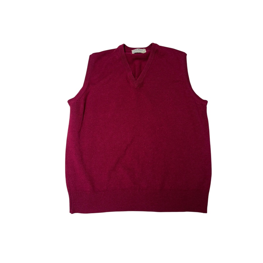 L.L.Bean Vintage Lambswool Sweater‎ Vest Mens Large V Neck Burgundy